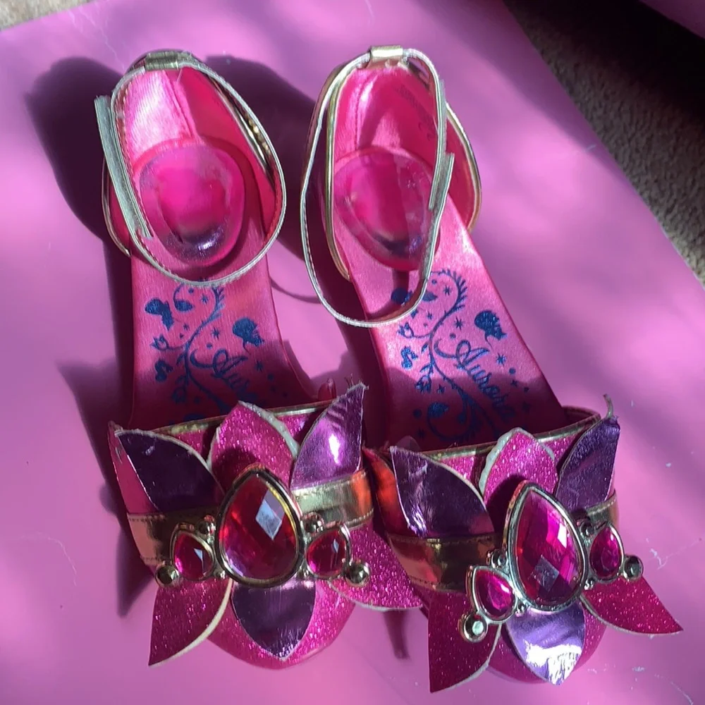 GIRL’S DISNEY PRINCESS AURORA SLEEPING BEAUTY PINK SHOES HALLOWEEN COSTUME 12T